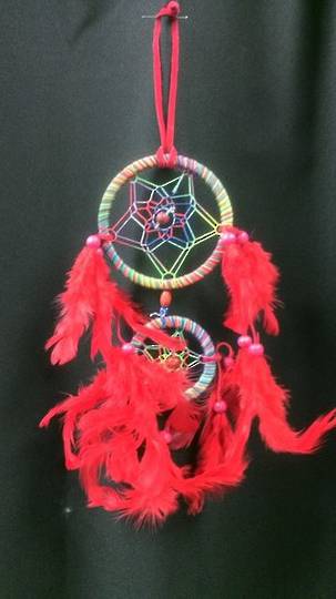 Small Rainbow Dreamcatcher with Red Feathers